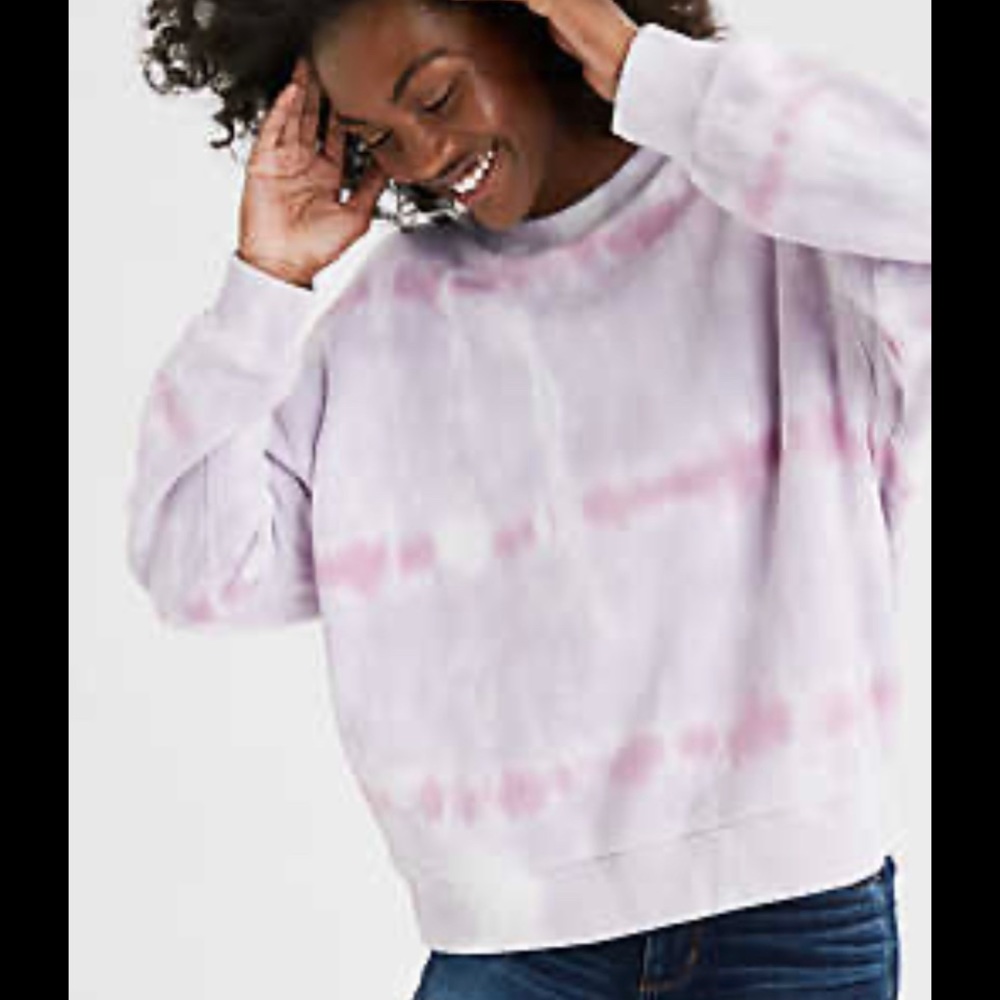 American Eagle Pink and White Tie Dye Sweatshirt
